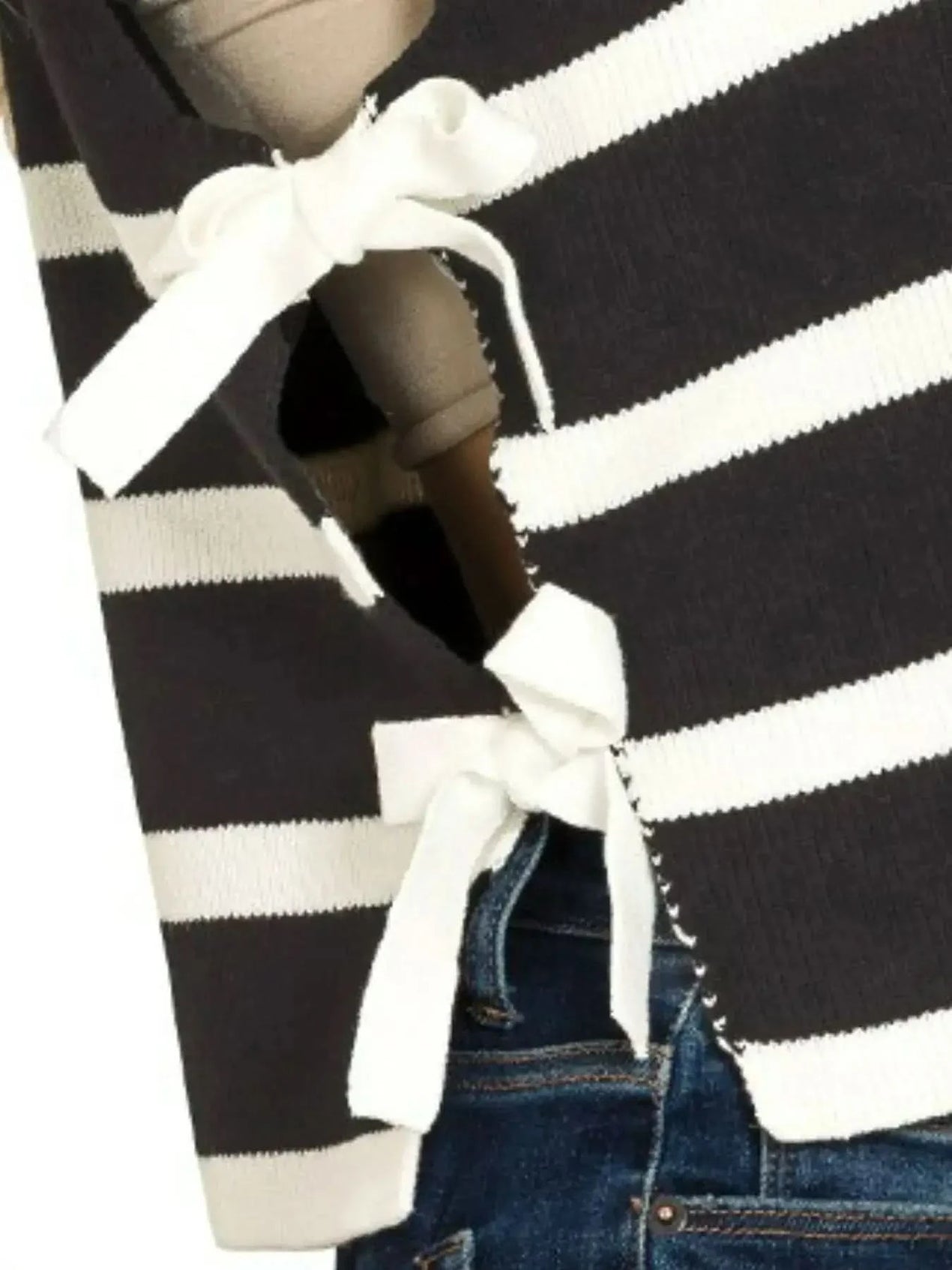Zenana Side Tie Stripe Sweater Vest - SwagglyLife Home & Fashion